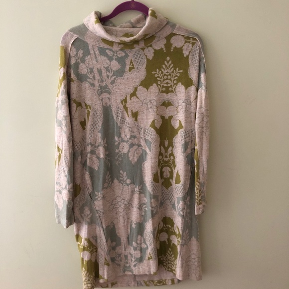 New Anthropologie Turtleneck Sweater Knit Aqua, Chartreuse and Sand Color Dress - Picture 1 of 4